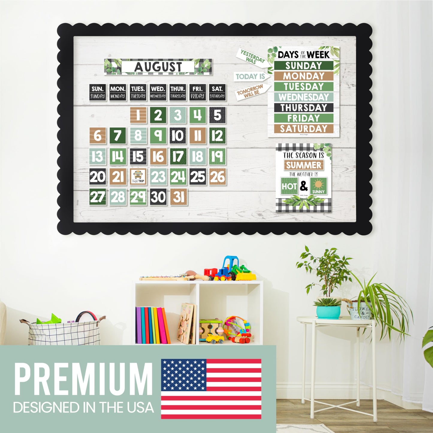 Hadley Designs Classroom Calendar Set Bulletin Board Decorations - Greenery School Calendar for Classroom Decor, Kindergarten Preschool Elementary Teacher Must Haves, Homeschool & Daycare Essentials