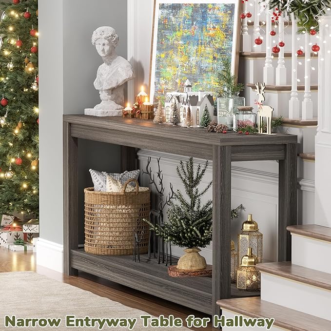 Besiost 47" Farmhouse Wood Entryway Table Narrow Console Table