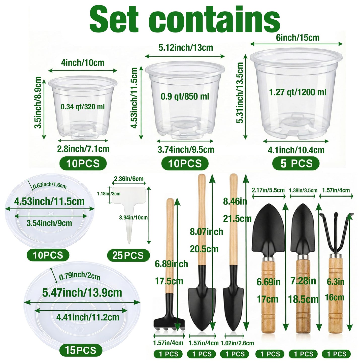 ENNUFO Clear Nursery Pots with Drainage, 81 Pcs Set, 4/5/6 Inch Plastic Pots for Indoor Plants, Seed Starter Kit with Plant Saucers, Clear Plant Pots with Drainage Holes, Pot Liners, Labels & Tools