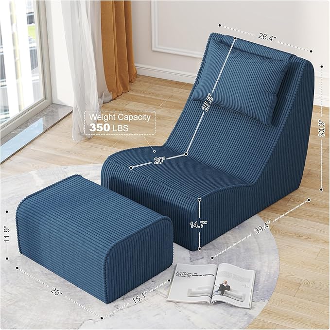 Giant Bean Bag Chair for Adults, Corduroy Chaise Lounge