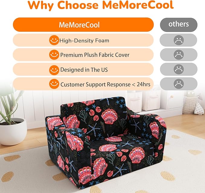 MeMoreCool Folding Kids Couch – 2-in-1 Toddler Sofa Bed, Lounge Chair