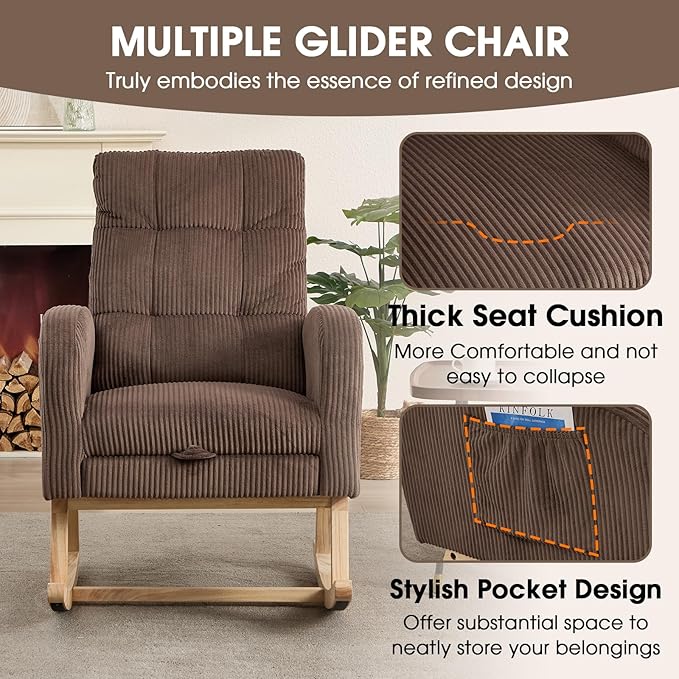 NIOIIKIT Nursery Rocking Chair, Corduroy Upholstered Rocking Chair