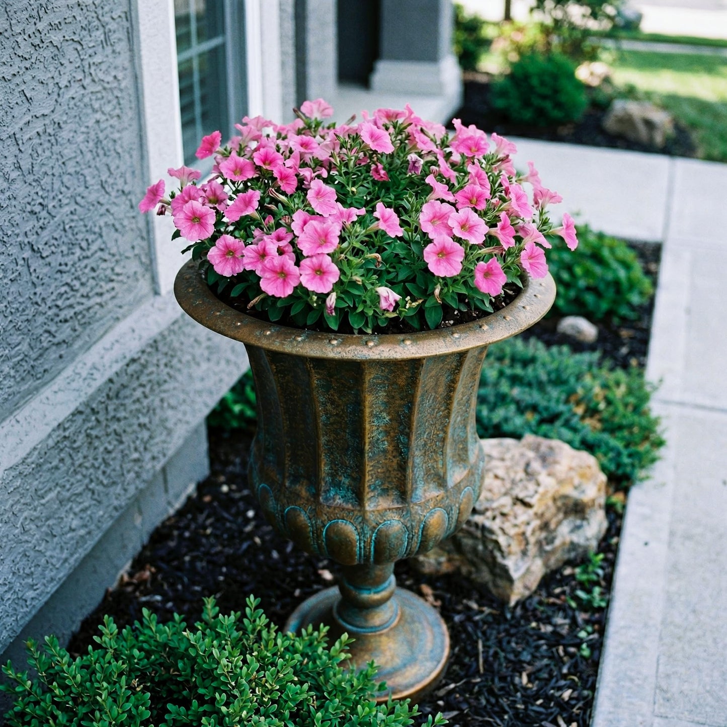 Worth Garden 24.5" H. Metal Urn Planters 2-Pack - Bronze Classic Antique Iron Plant Pots - Large Decorative Rustic Flower Pots for Outdoor Use - Traditional Urn Planter for Patio, Front Porch