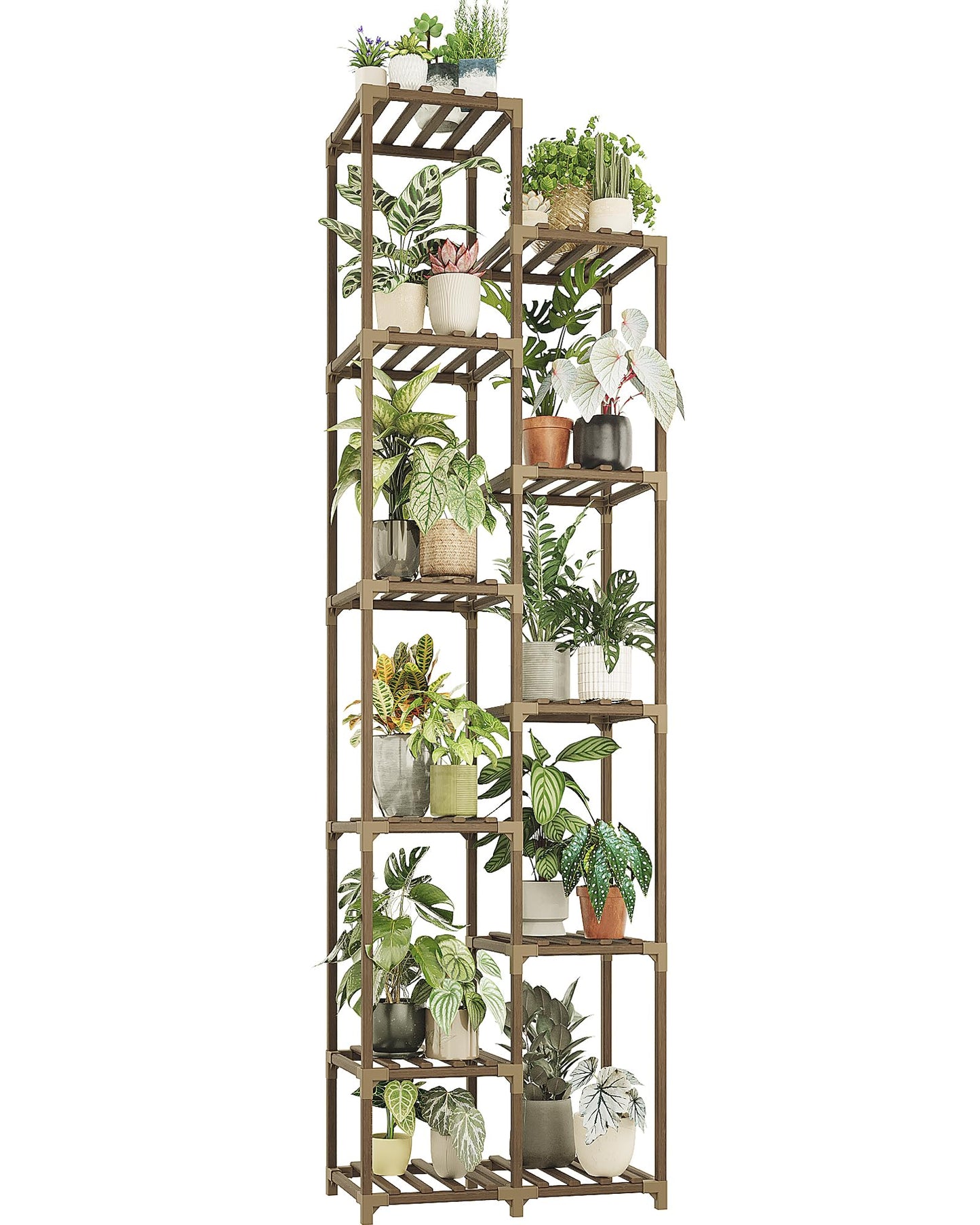 Bamworld Plant Stand Indoor Outdoor 11 Tier Tall Large Wood Plant Shelf Multi Tier Flower Stands Garden Shelves Wooden Plant Display Holder Rack for Living Room Corner