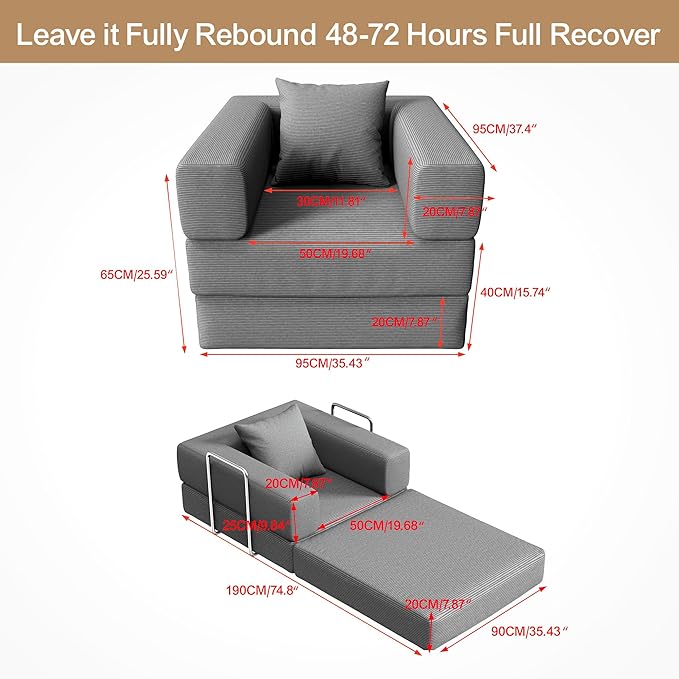BSHOMGI 2-in-1 Floor Foldable Sofa Couch Convertible Sleeper Chaise Lounge