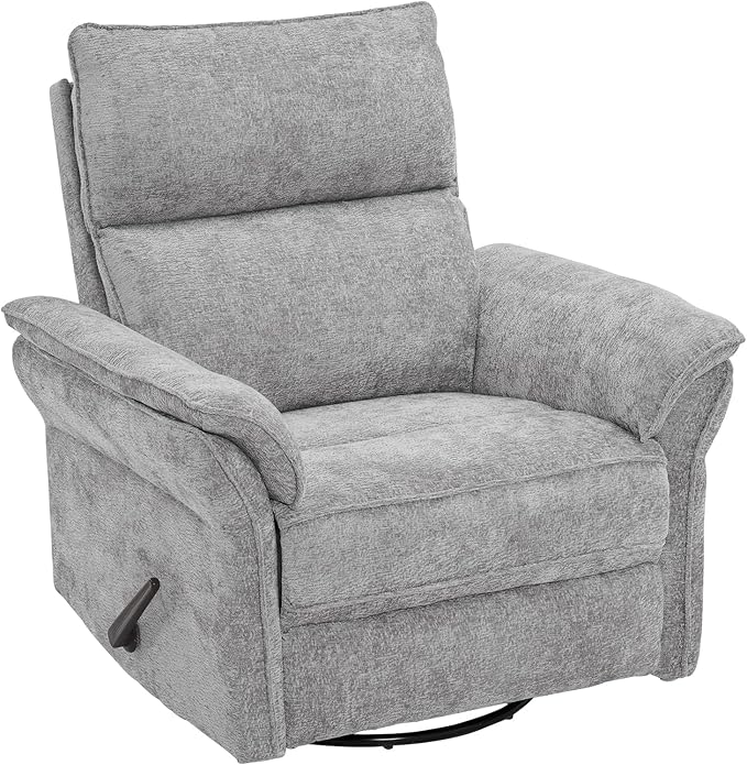 Rocking Chair Nursery with Adjustable Headrest, Manual Swivel Rocker Recliner
