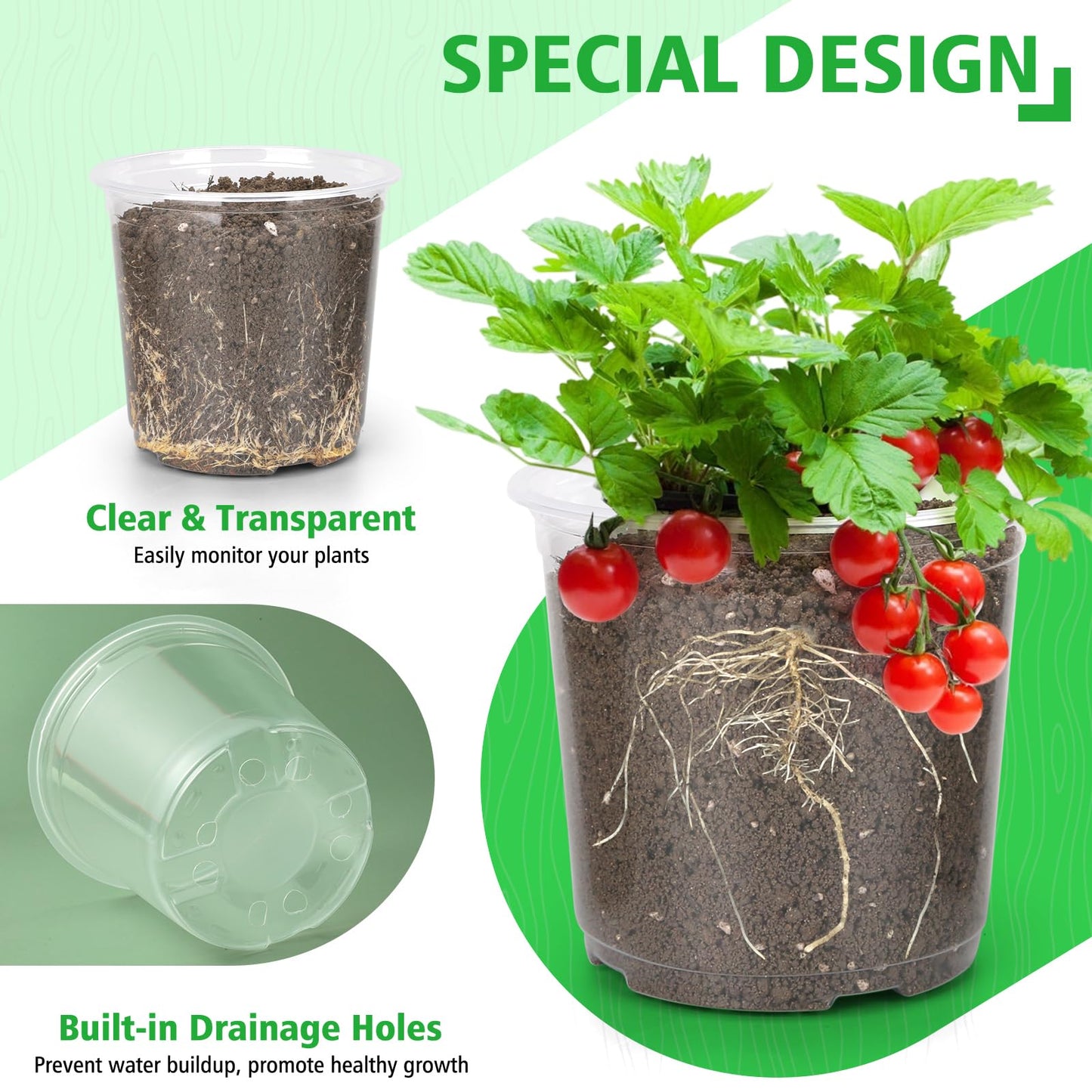DUNPUTE 6/8/10 Inch Large Clear Nursery Pots with Drainage, 12 Pack Plastic Pots for Plants, Ideal Seedling Pots and Plant Pots for Vegetables, Orchids, Aloe, Indoor Outdoor Use (6 8 10 inch)