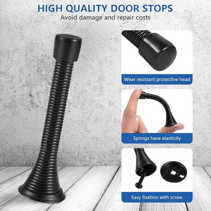 KISEER 24 Pack Spring Door Stops 3 1/4 Inch Flexible Heavy Duty Spring Door Stopper with RustProof Screw Rubber Bumper Tips (Black)