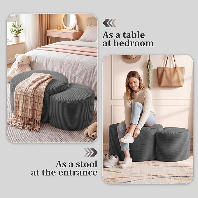 BSHOMGI Boneless Ottoman Nesting Coffee Table Set of 2, Corduroy Soft Foot Rest