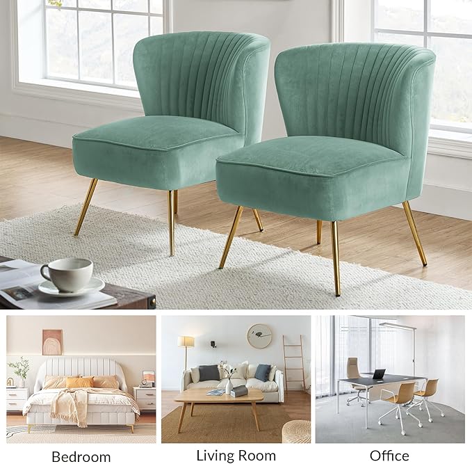 HULALA Home Velvet Accent Chair Set of 2, Modern Armless Upholstered Side Chair