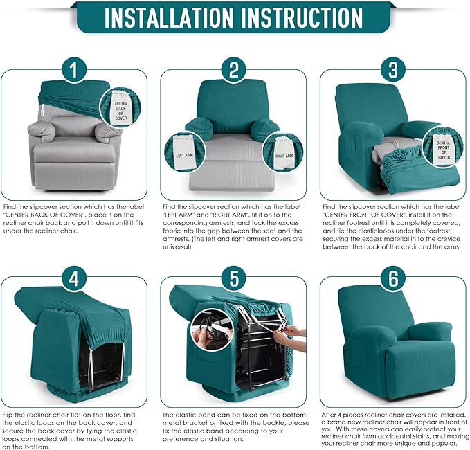 TAOCOCO Recliner Cover 4-Pieces, Recliner Stretch Sofa Slipcover, Recliner