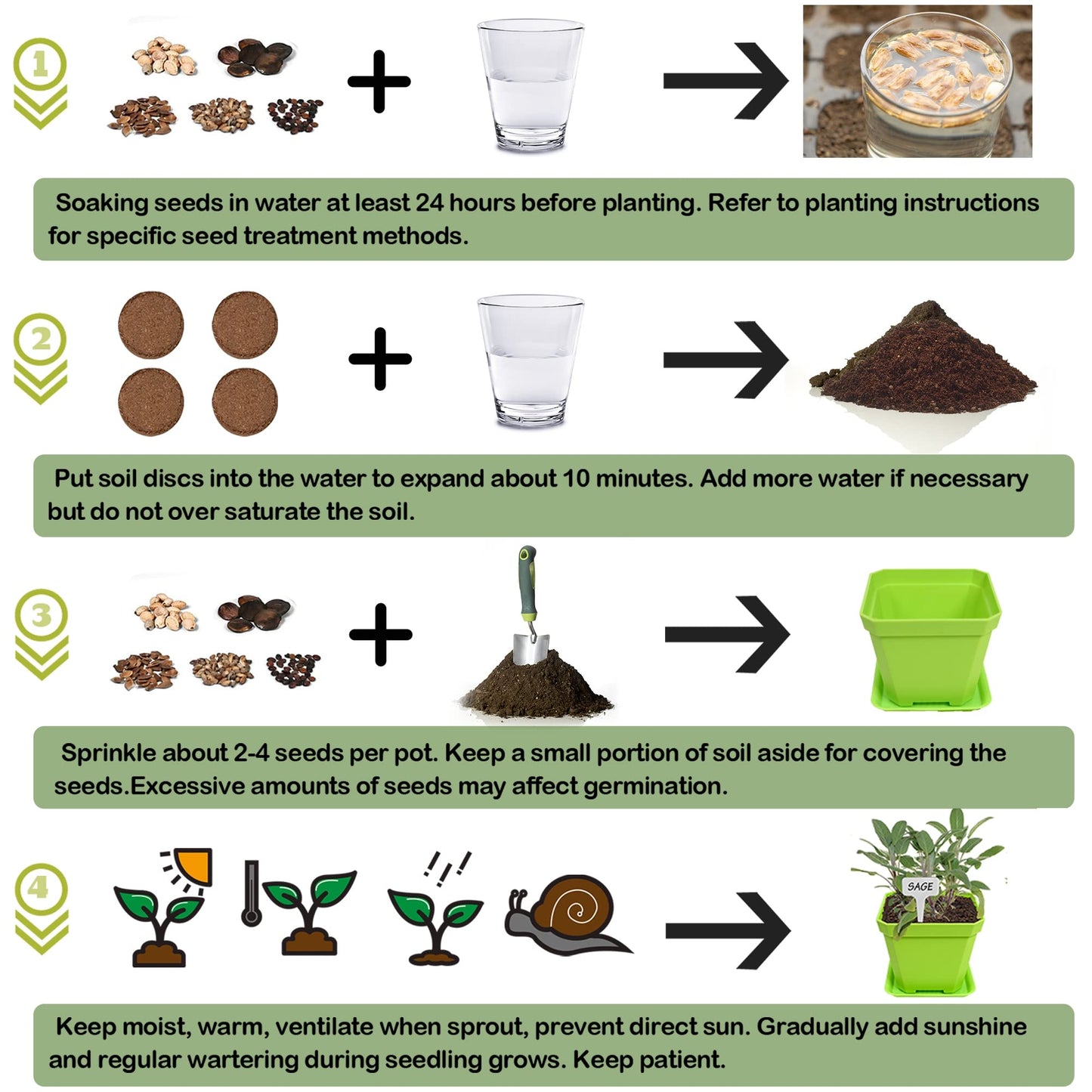 Meekear 10 Herb Seeds Garden Starter Grow Kit with Green Pots, Markers, Soil Discs, Watering, Herb Clipper, Complete Indoor Potted Plant Growing Set for Kitchen DIY