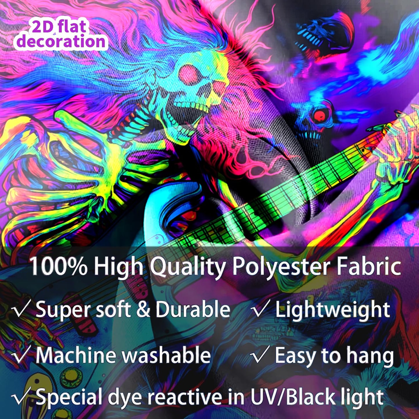BSFHH Black Light Tapestry – UV Reactive Glow in the Dark Wall Hanging, Spooky Night Scene with Ghosts & Pumpkins, Haunting Home Decor for Parties, Bedroom, or Dorm (Guitar, 79L x 59W, Unframed)