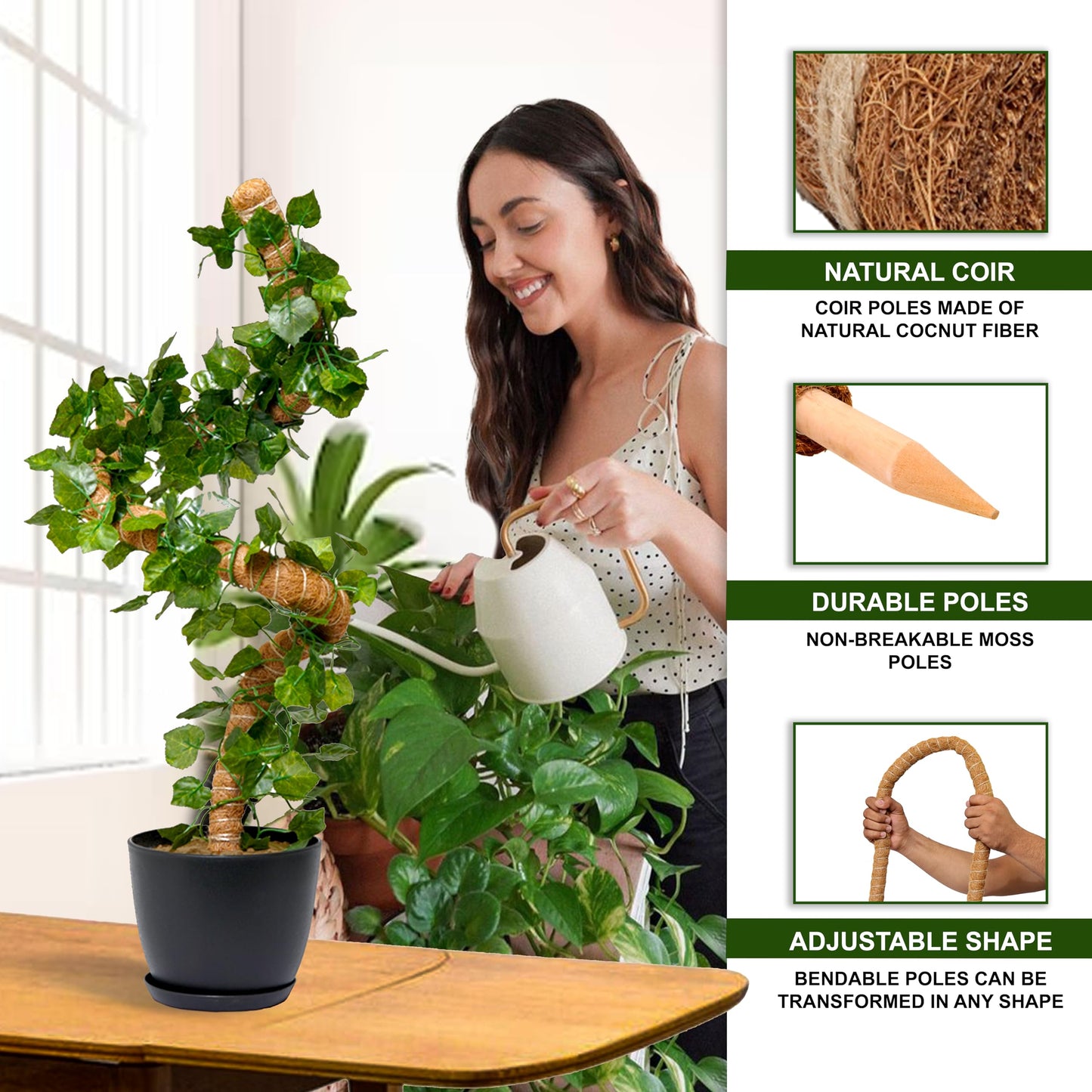 2-Pack 48'' Bendable Moss Poles for Monstera & Climbing Plants – Flexible Trellis Plant Support Stakes with Accessories – Indoor & Outdoor Use