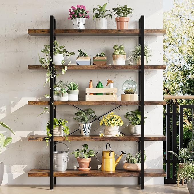 OtterOasis Bookshelf Set of 2, Heavy Duty 5-Tier Industrial Bookcase, 120lbs