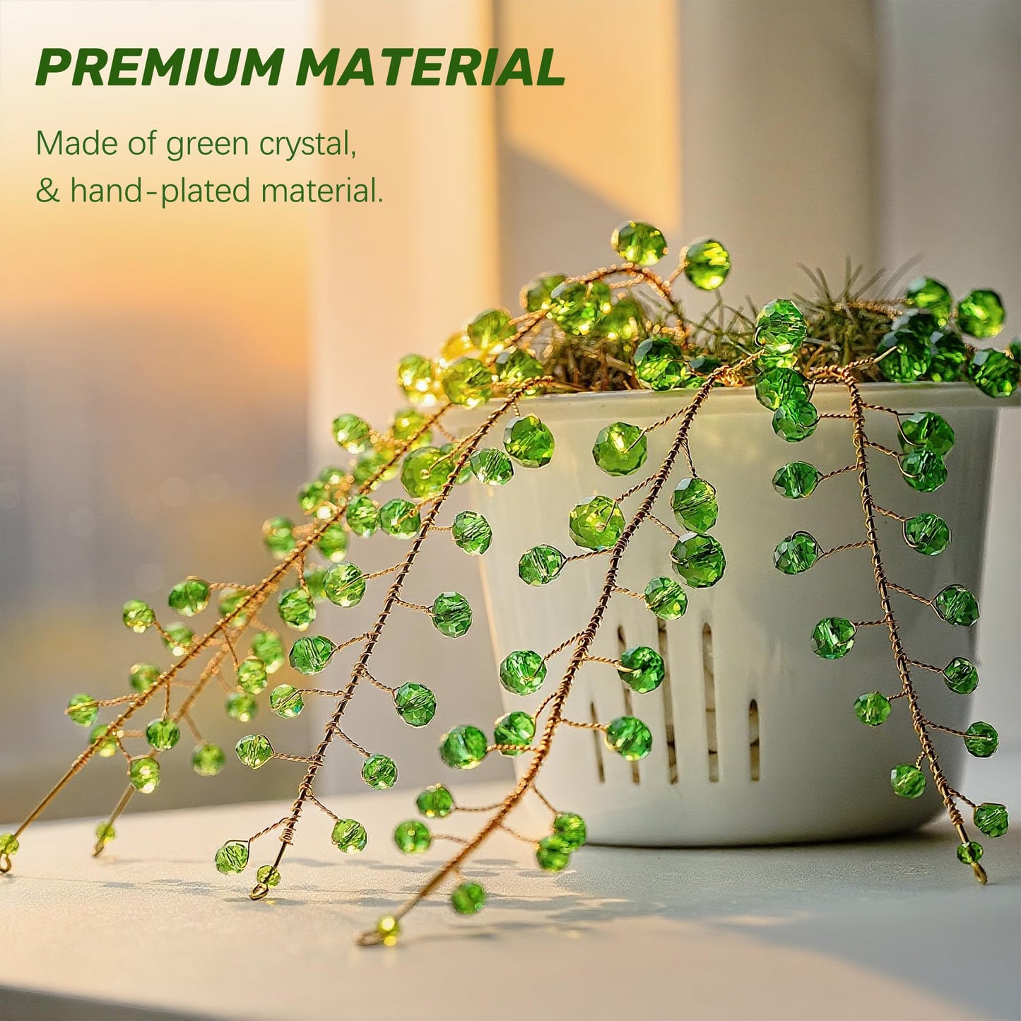 H&D HYALINE & DORA 6 Pcs Crystal Beaded Suncatchers Artificial Green Plants Hanging Wind Chime with Chain for Window Indoor Outdoor Potted Plants Decorations Plant Lover Gift