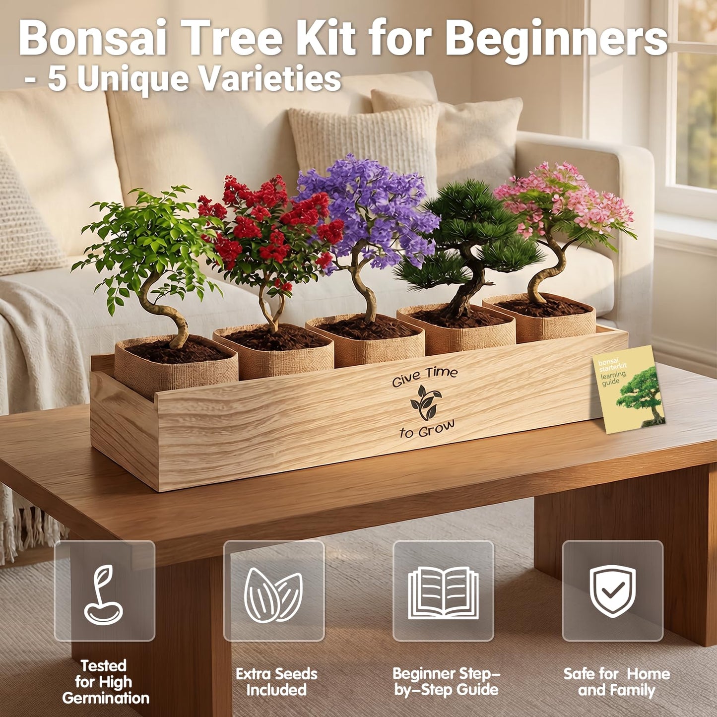 JELHFIP Bonsai Tree Starter Kit for Beginners 5 Unique Indoor Bonsai Trees with Gardening Tools DIY Bonsai Growing Kit Perfect Gifts for Women Men Plant Lovers for Birthday Father’s Day Housewarming