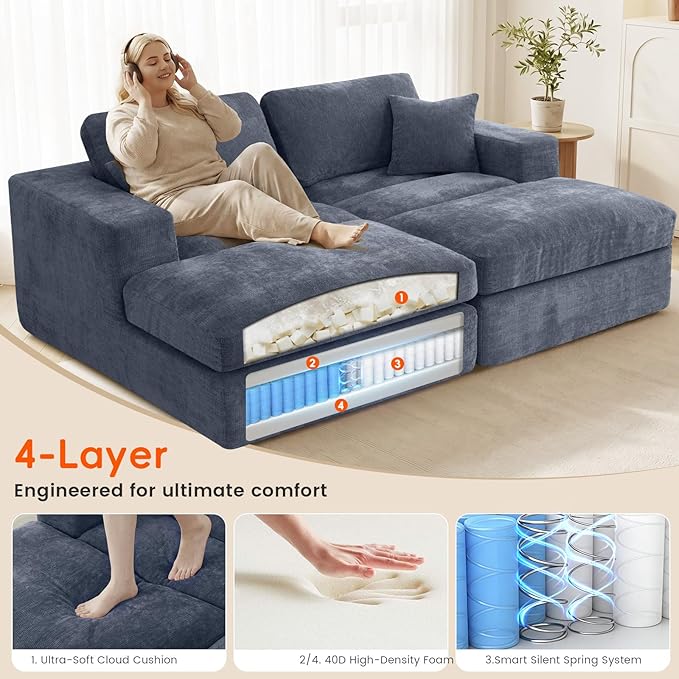 80.7" Oversized Double Chaise Lounge Chair Indoor, Cloud Boneless Sleeper Sofa