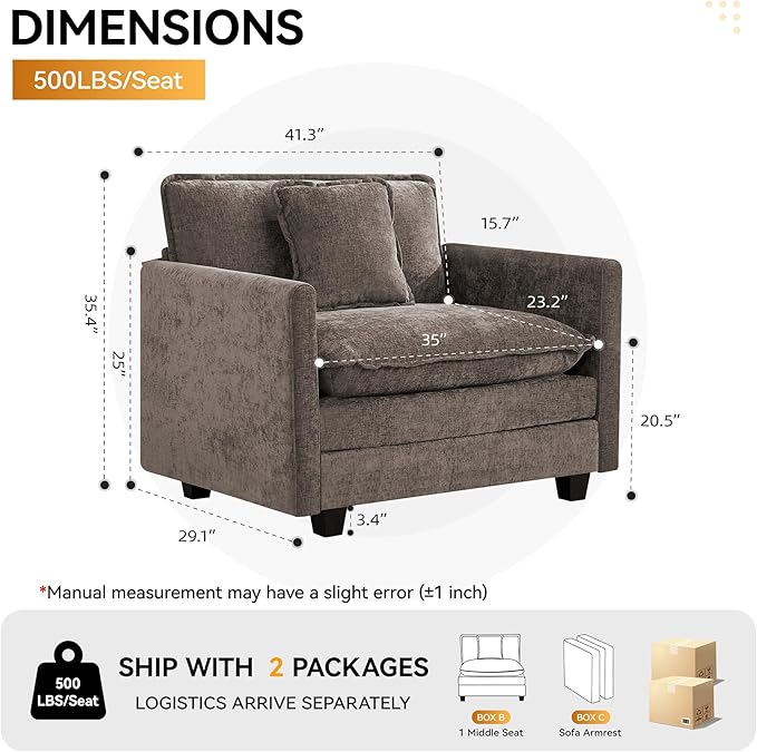 WUTUTUEE 41'' Modern Chenille Oversized Chair, Upholstered Accent Living Room