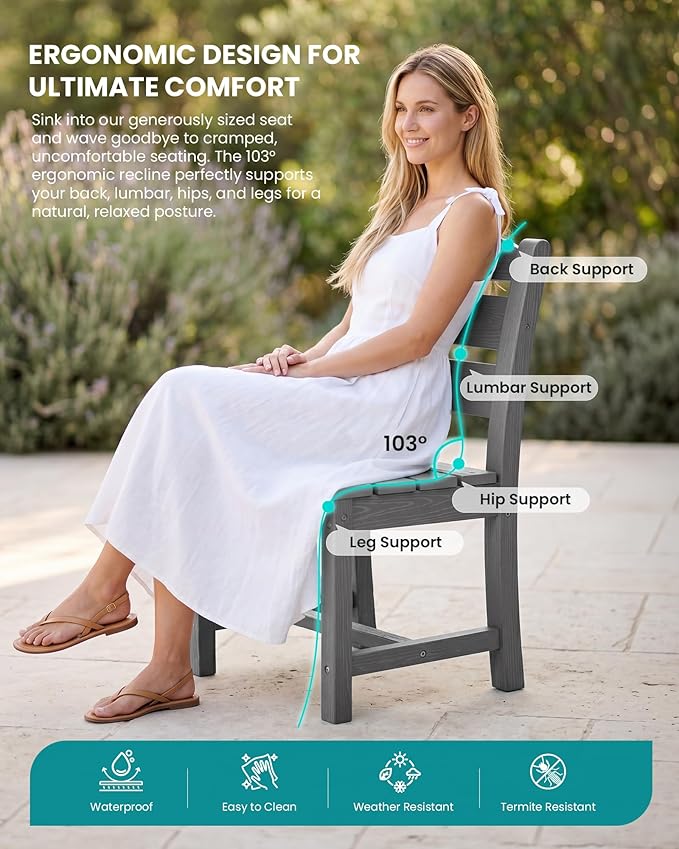 SERWALL Patio Dining Chair, All Weather Dining Chair Set of 2, Outdoor Dining