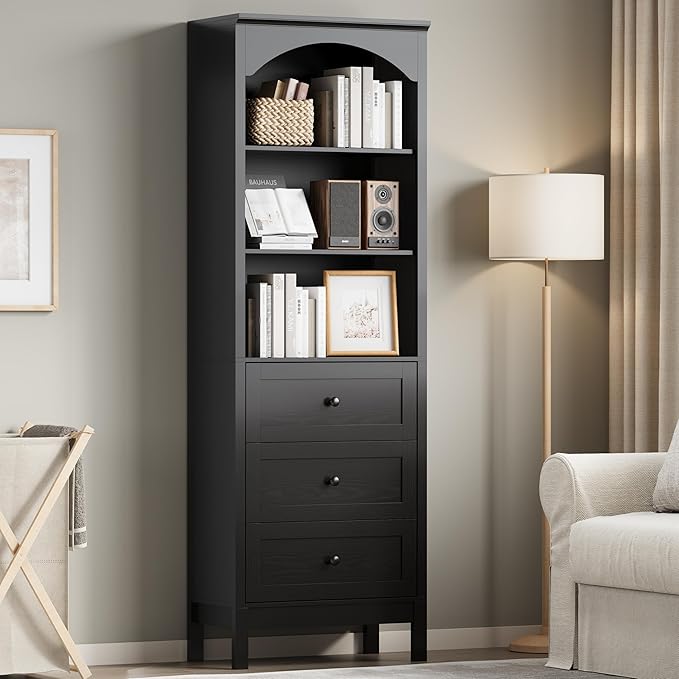 Bookshelf with Drawers, Floor Standing Display Storage Cabinet
