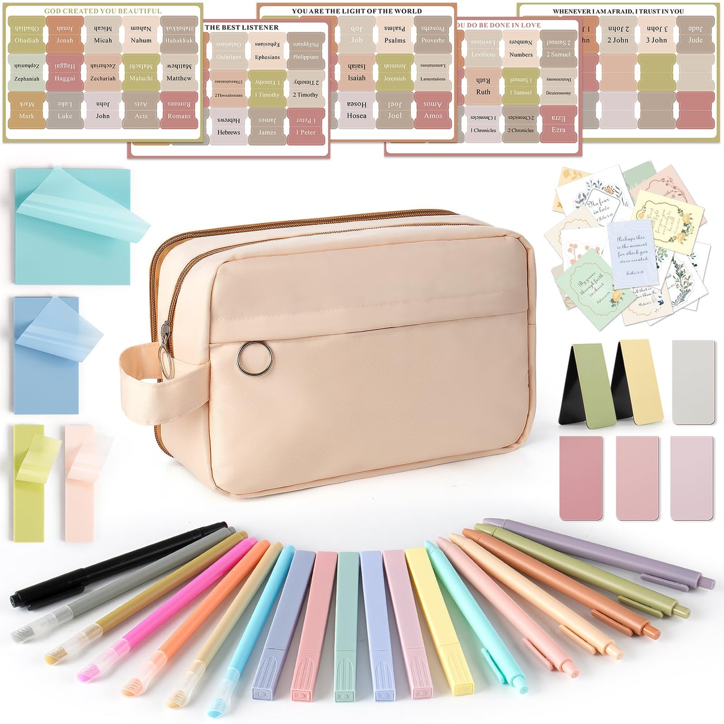 Bible Study Supplies, Bible Journaling Kit with No Bleed Bibles Highlighters, Pens, Storage Bag, Sticky Notes, Tabs, Ideal Christian Bible Gifts for Women, Accessories Kits for Bible Study Group