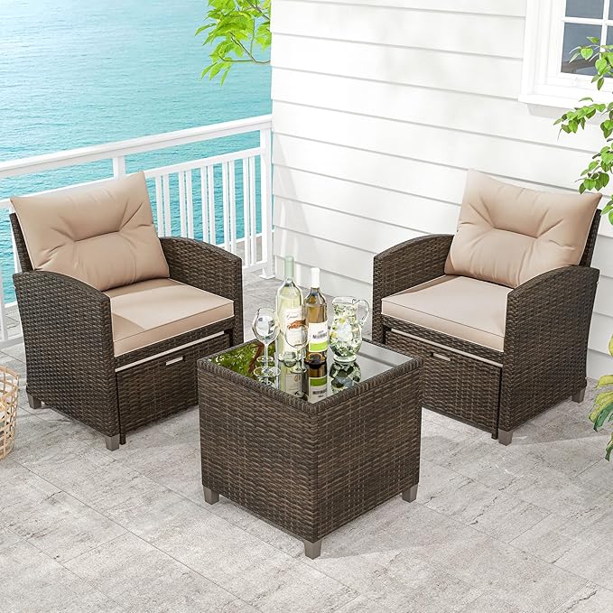 Tangkula 5 Pieces Patio Conversation Set, PE Wicker Rattan Outdoor Furniture Set