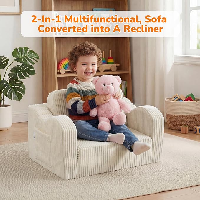 MeMoreCool Toddler Couch Fold Out – 2-in-1 Convertible Kids Sofa Bed