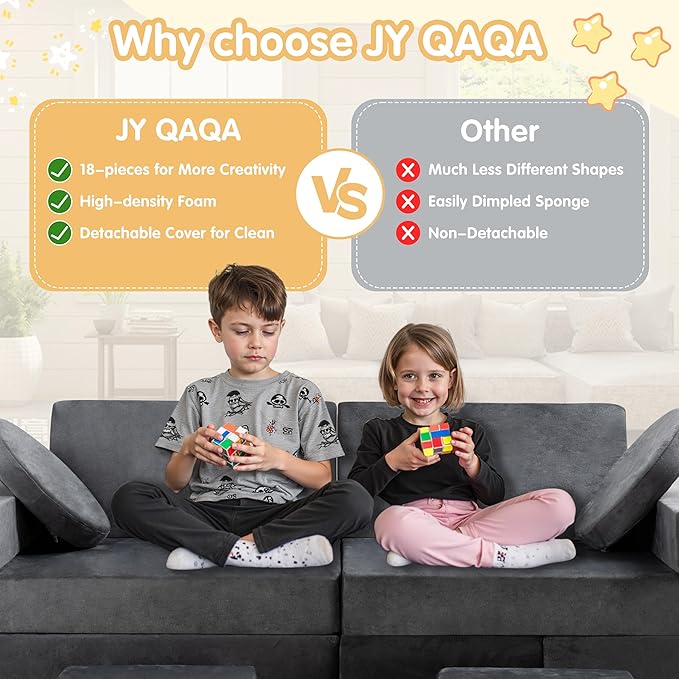 JY QAQA 18Pcs Modular Kids Play Couch Set, Toddler Sectional Sofa