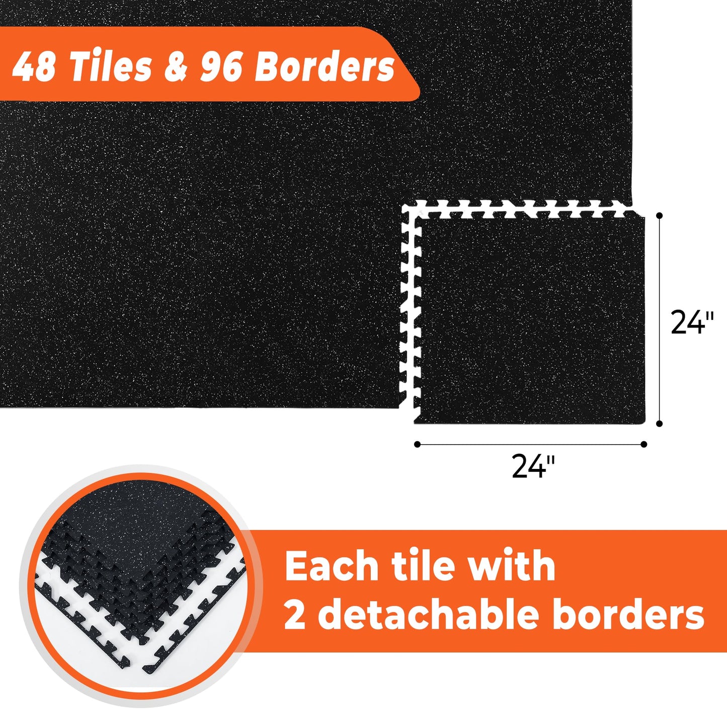 SUPERJARE 0.4'' Thick 36 Pcs 144 Sq Ft Rubber Top Exercise Equipment Mats, High Density EVA Foam Mats with Rubber Top, Interlocking Gym Flooring for Home Gym, Protective Workout Mat, Black/Grey