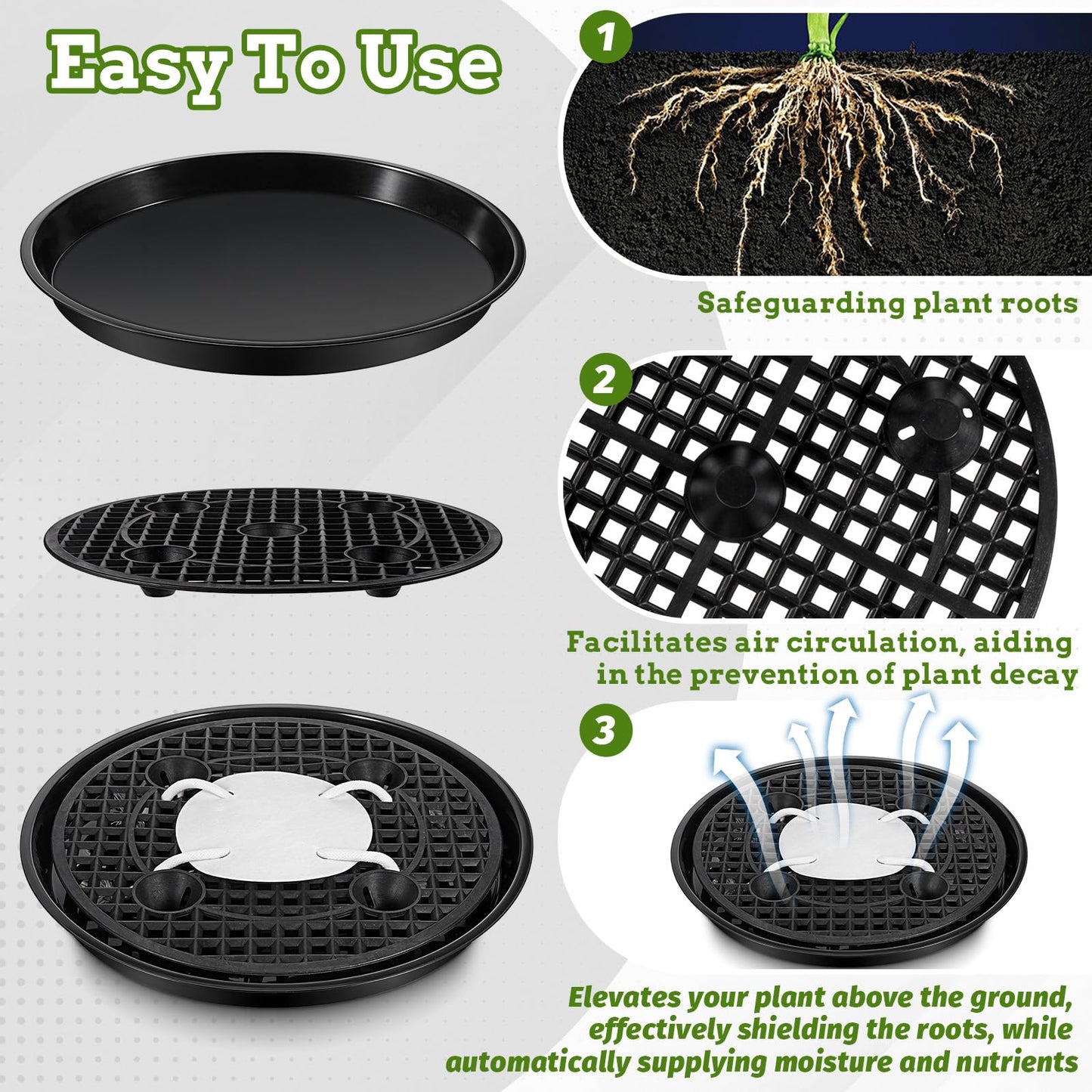 Yuanan 4 Pack 14 Inch Self-Watering Fabric Pot Base,Plant Saucers for Indoors, Plastic Plant Saucer Stand Elevated Plants Saucer Stand for Non-Woven Planter Flower Pot Growth Tent Indoor Outdoor