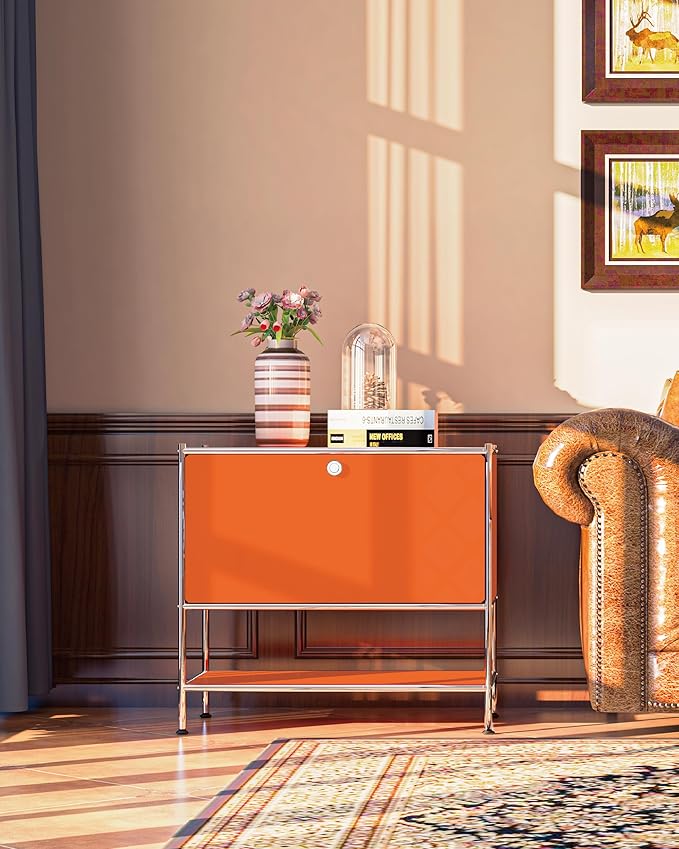 Metal Sidetable with Flap Door, 27.5" Height