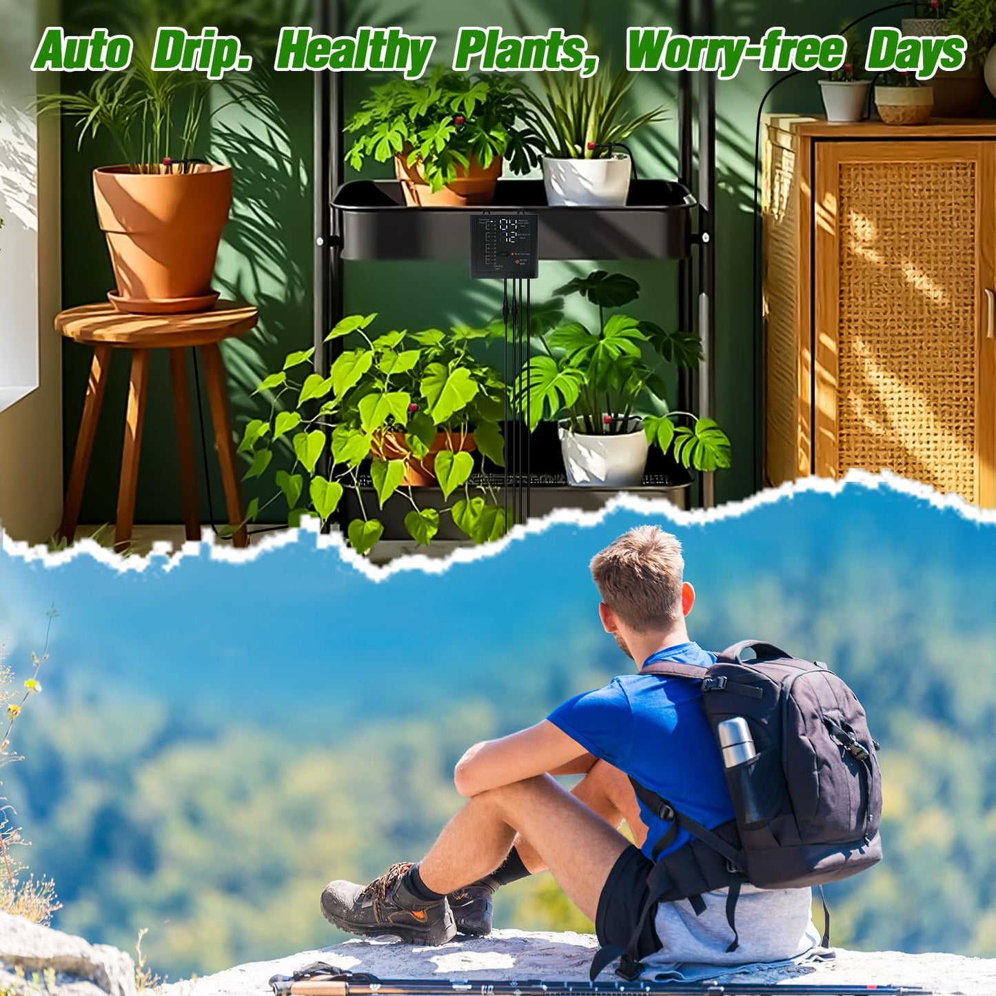 Automatic Plant Waterer Indoor, Drip Irrigation System for Potted Plants, Vacation Plant Self Watering Device, Drip Timer Auto Watering for Housplants, Garden, Greenhouse (15 Pots, Adjustable Dripper)