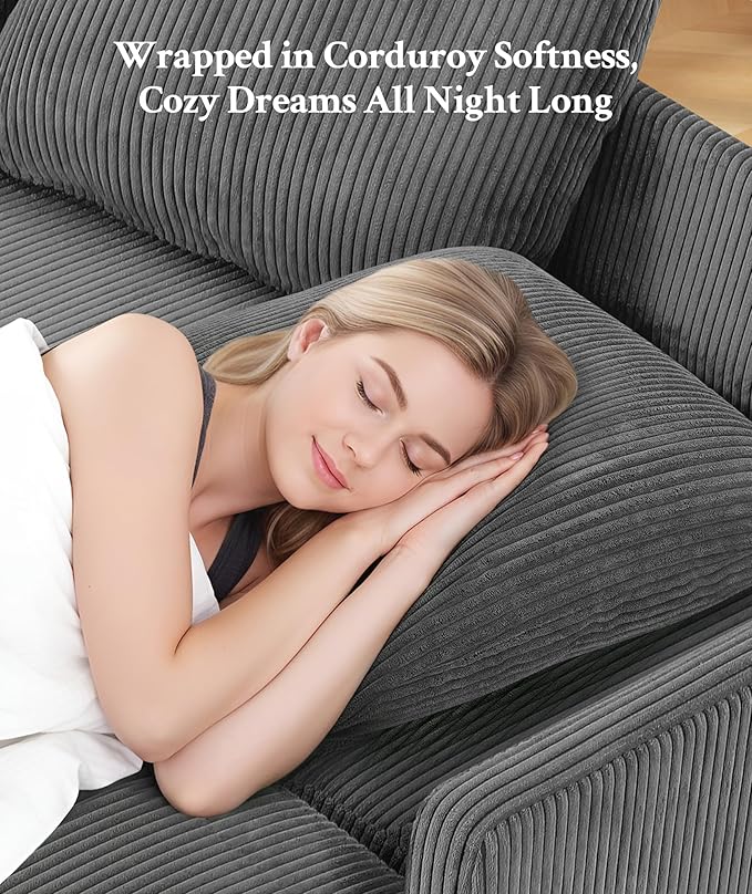 Welzona 47.2" Convertible Sofa Bed Couch, Comfy Corduroy Loveseat Sleeper Sofa