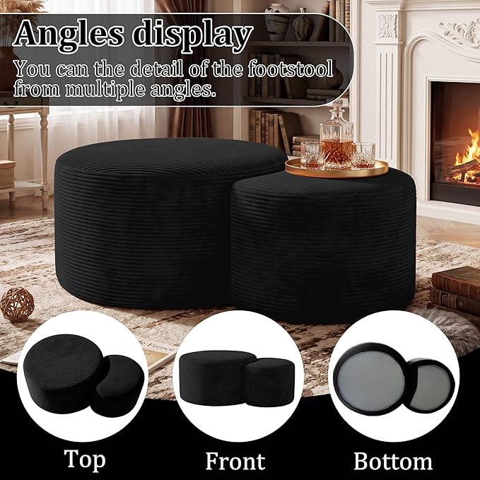 BSHOMGI Boneless Ottoman Nesting Coffee Table Set of 2, Corduroy Soft Foot Rest