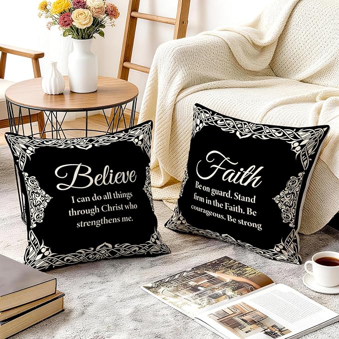 OBSEDE Black and White Bible Verse Decorative Throw Pillow Covers 18 × 18 in