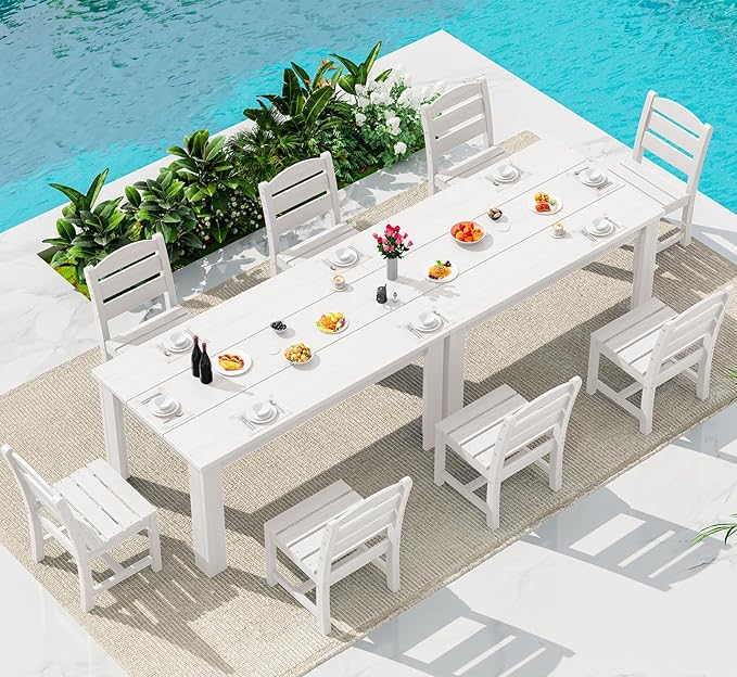 SERWALL Outdoor Dining Set for 8 – HDPE Patio Set