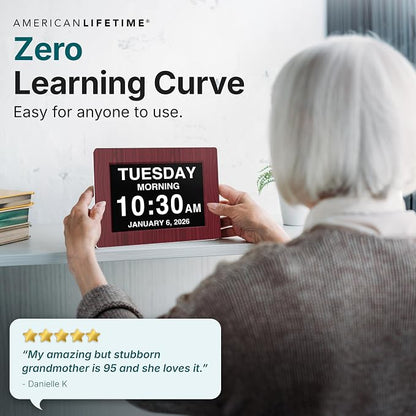 American Lifetime New 2026 Dementia Clock Large Digital Clock for Seniors, Alzeimer Clock Large Display with Custom Alarms, Clock with Day & Date for Elderly, Digital Calendar Mahogany, 15 Inch