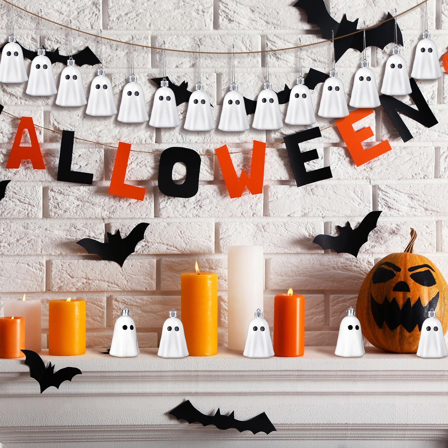 Tigeen 24 Pcs Halloween Hanging Ornaments Cute Ghost Decoration Halloween Tree Decoration Plastic Decorative Mini Ghost Ornaments for Home Tree Party Supplies (Cute,White)