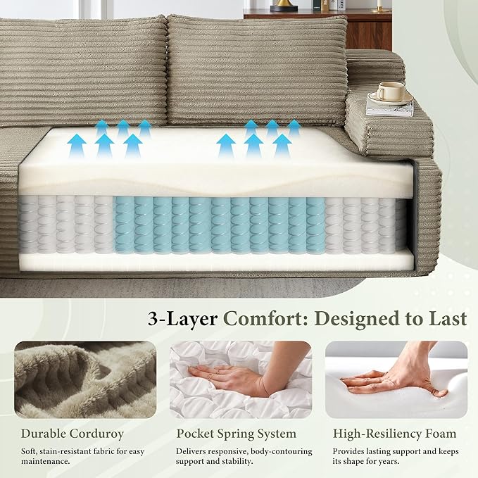 96" Sectional Couches for Living Room Cloud Couch Sofa