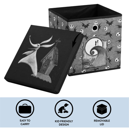 The Nightmare Before Christmas Collapsible Storage Cube with Removable Lid,10"x10"x10" Fabric Organizer Bin for Essentials