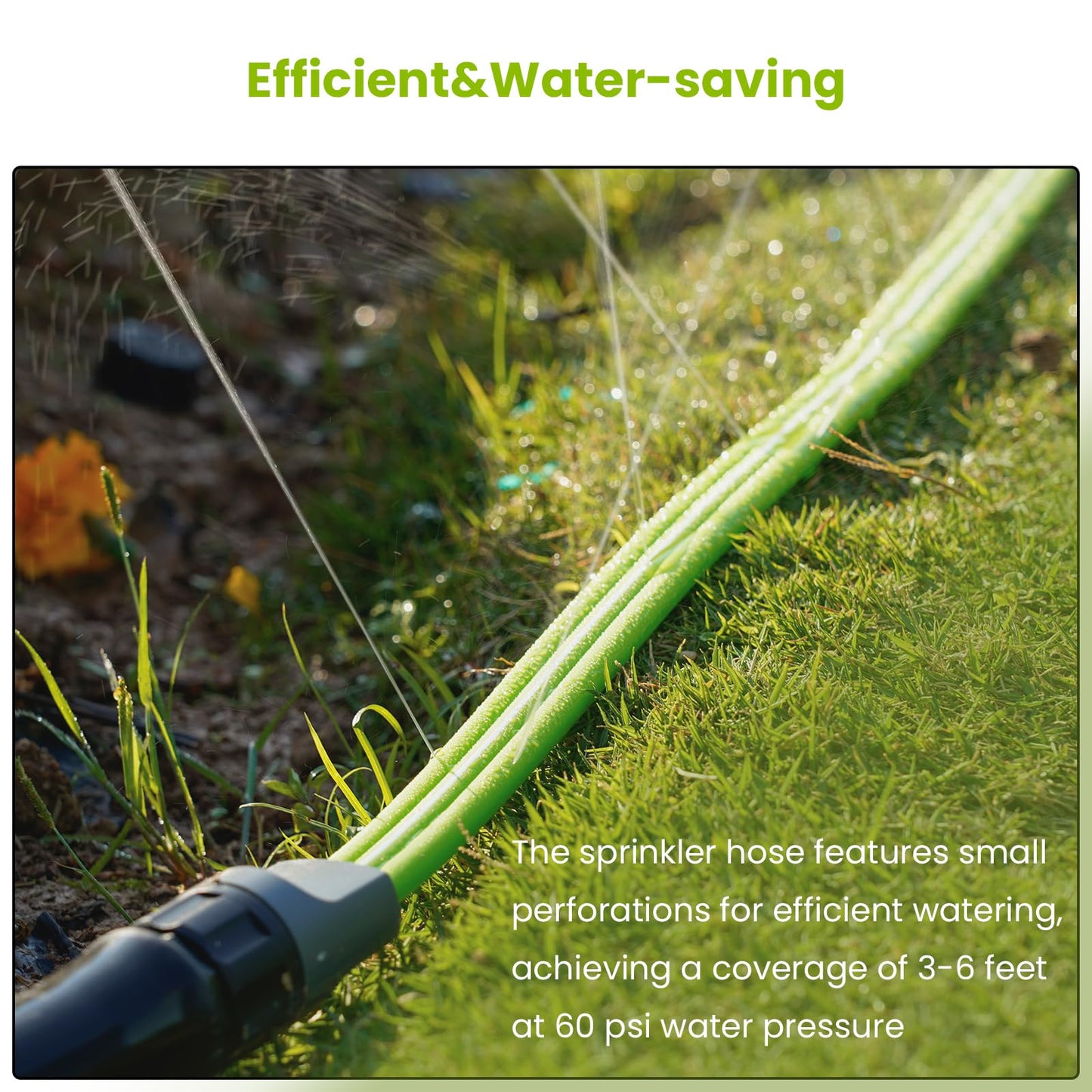 Sprinkler Soaker Hose 50FT with Holes, Garden Watering Hose with Stakes, Drip Hose Sprinkler, Efficient Saving Water for Lawn Garden and Yard, Leakproof