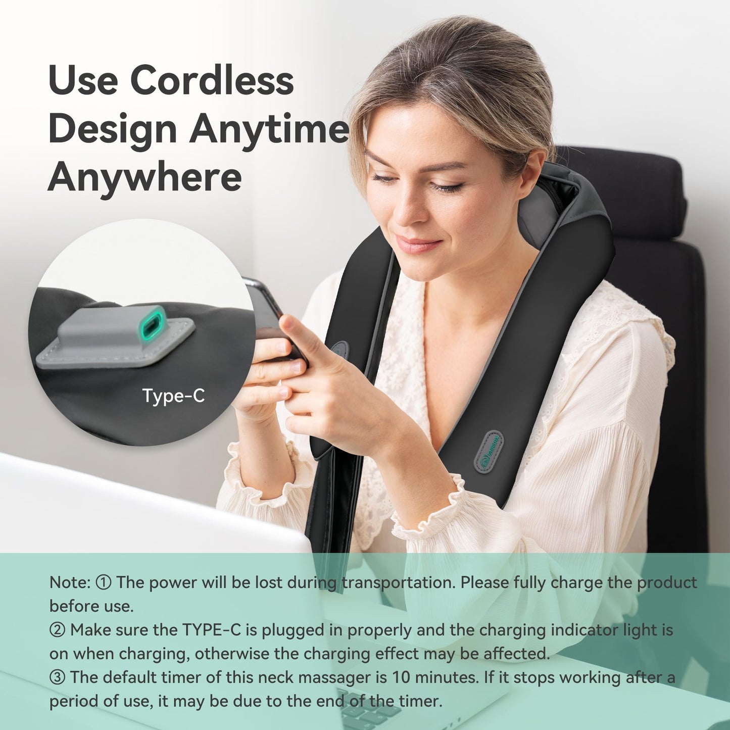 Snailax Cordless Neck Shoulder Massager with Heat for Pain Relief Deep Tissue, Upgarded 4D Kneading, Shiatsu Back Neck Massager Pillow for Neck, Shoulders Back, Gifts for Men Women Mom Dad
