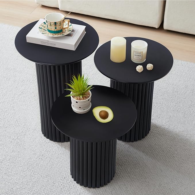 Bifins Round Nesting Coffee Table Set of 3, Mid Century Modern Fluted Coffee