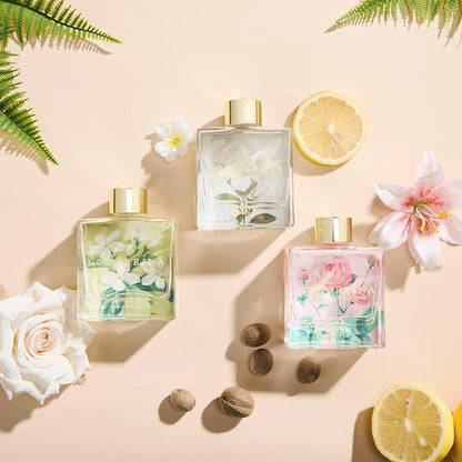 COCORRÍNA Reed Diffuser Set of 3-3 Pack/ 3.04 Fl.oz Diffuser with 24 Sticks Pink Rose/Gardenia/Jasmine & Mint, Reed Diffuser for Home Bathroom Office Decor