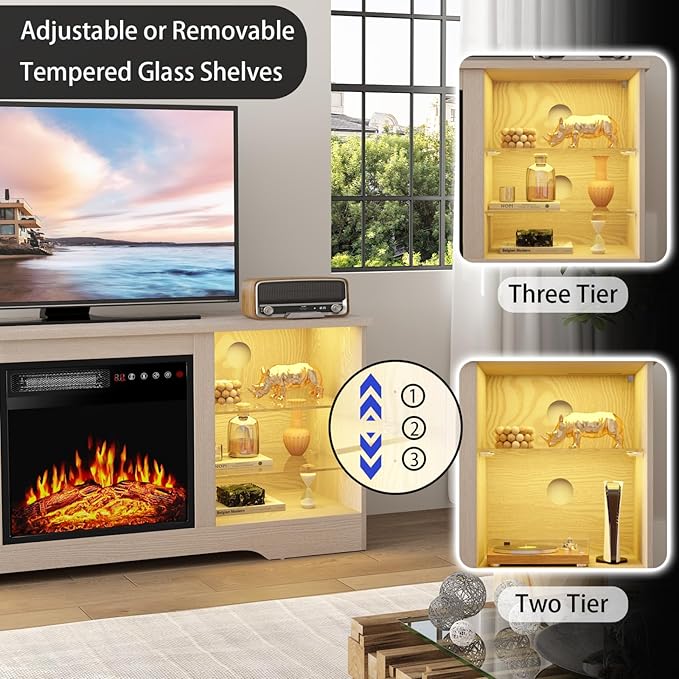 PRETZI Fireplace TV Stand with 18" Fireplace Up to 65" TVs, TV Media Console