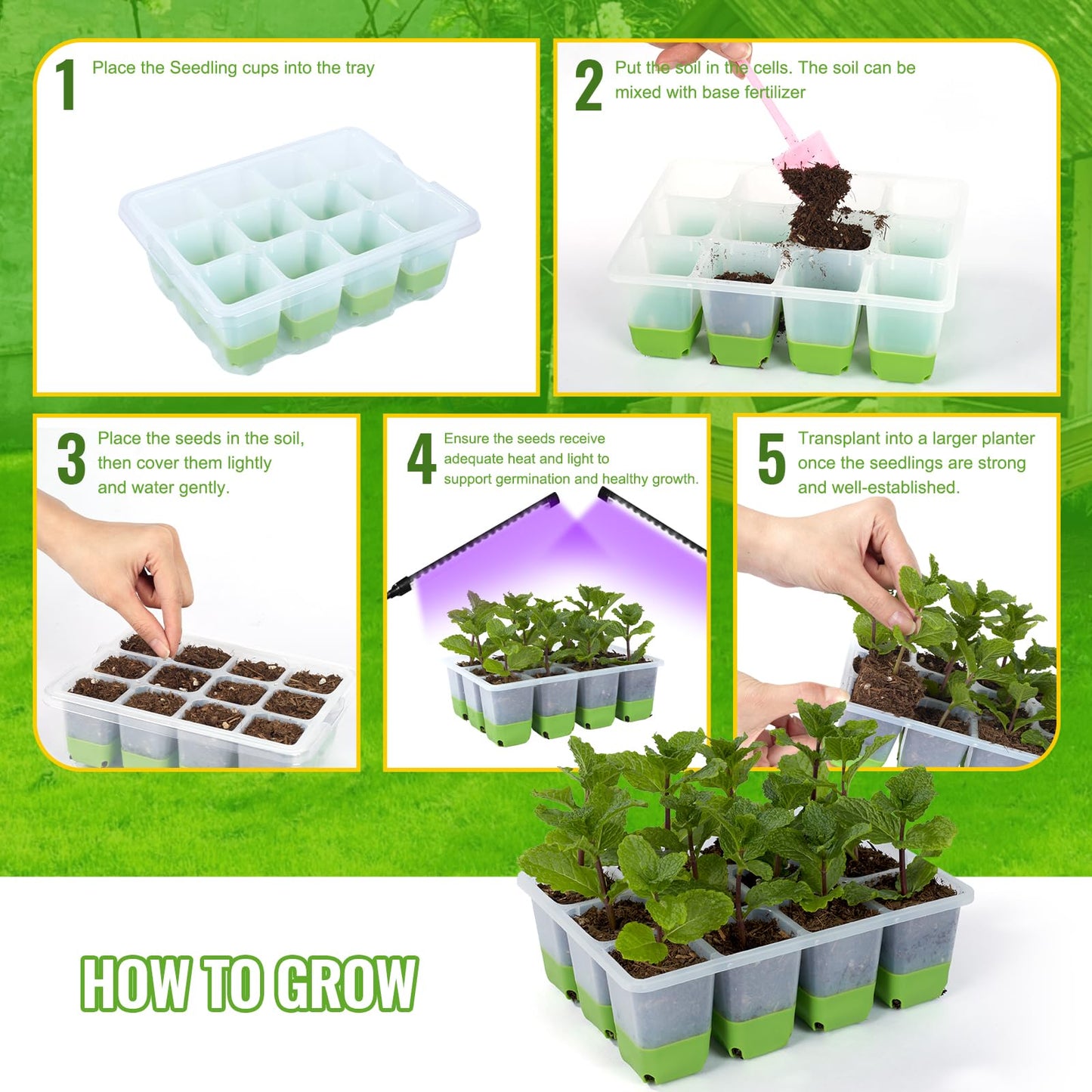 Backyard Expressions 5-Pack Silicone Seed Starter Kit – Reusable 60-Cell Planting Trays with Easy Push-Out Design for Indoor Garden Seedlings