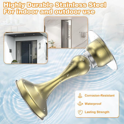 Crosize Magnetic Door Stoppers 2 Pack, Stainless Steel Door Stops for Wall and Floor Mounting, Gate Stops, No Drilling Metal Doorstops with Adhesive Tapes, Gold