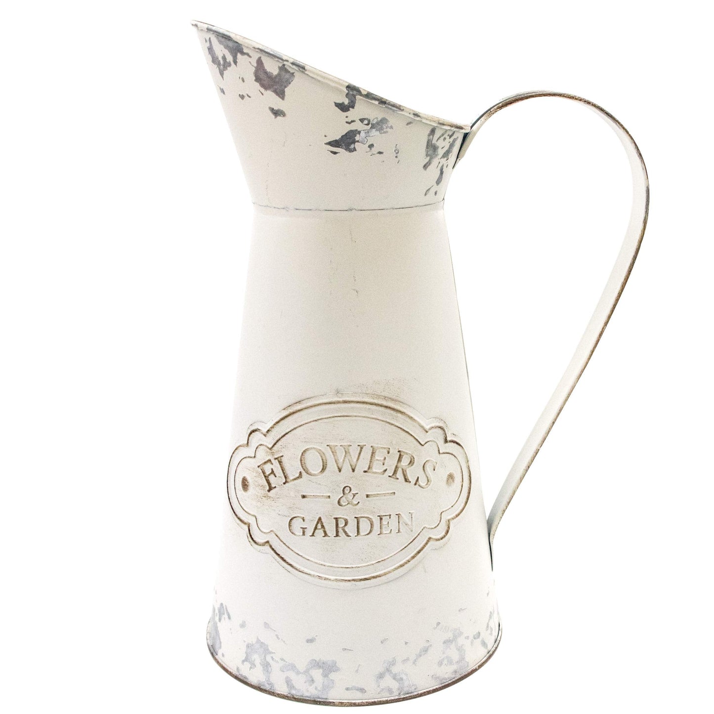 Soyizom Farmhouse White Metal Jugs for Shabby Chic Kitchen Decor, Tall Pitchers for Flowers, Rustic Bathroom Vases - Large, 11 H