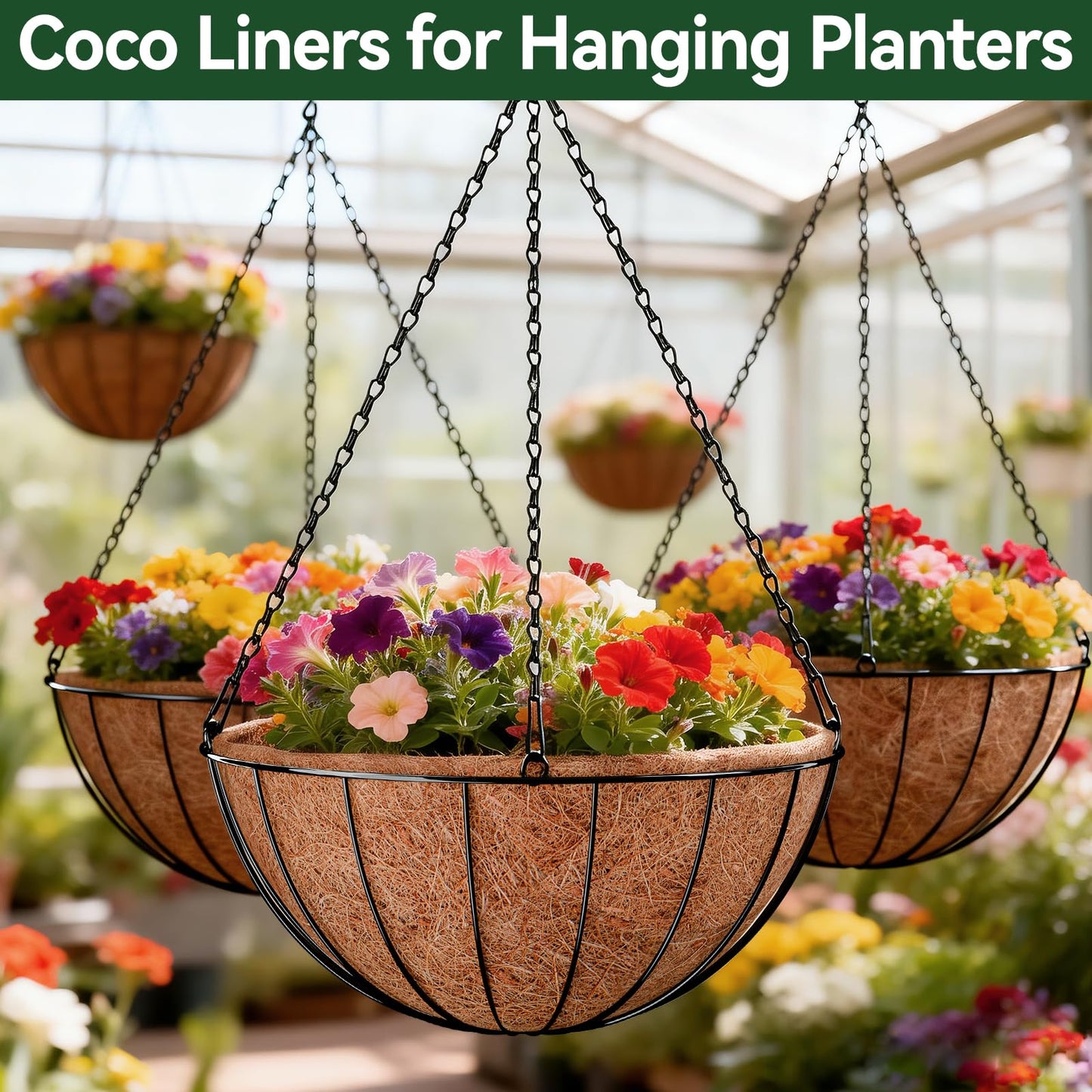 ZeeDix 4 Pack 14 Inch Coconut Liners for Planters, Round Hanging Basket Liners Natural Coco Coir Replacement Liner for Flowers Vegetables Patio Porch Garden Decor